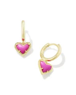 Ari Heart Gold Huggie Earrings Neon Pink Magnesite