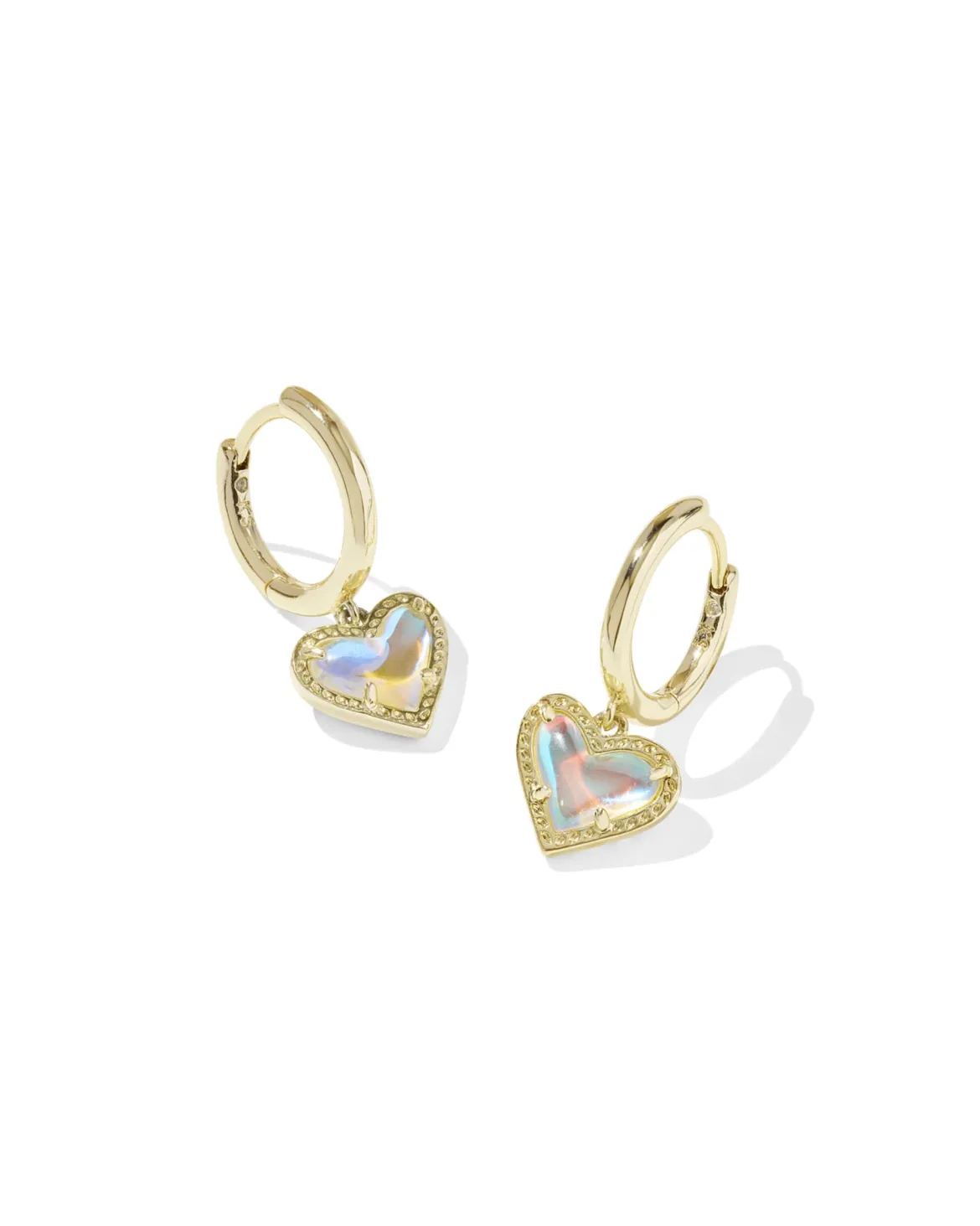 Ari Heart Gold Huggie Earrings in Dichroic Glass