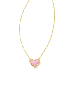 Ari Heart Gold Pendant Necklace in Bubblegum Pink Lab Grown Opal