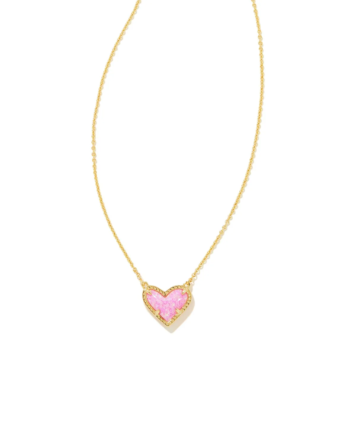 Ari Heart Gold Pendant Necklace in Bubblegum Pink Lab Grown Opal