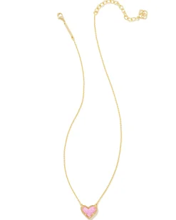 Ari Heart Gold Pendant Necklace in Bubblegum Pink Lab Grown Opal