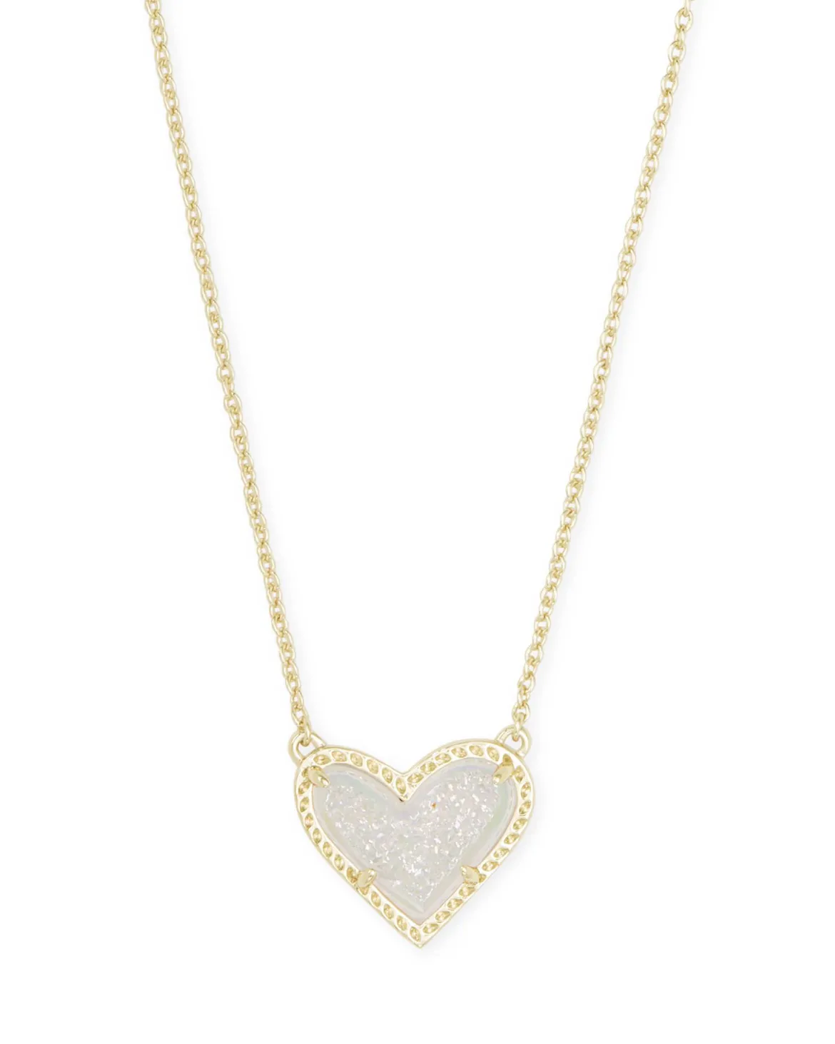 Ari Heart Gold Pendant Necklace in Iridescent Drusy