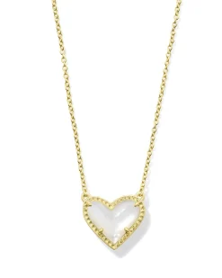 Ari Heart Gold Pendant Necklace in Ivory Mother-of-Pearl