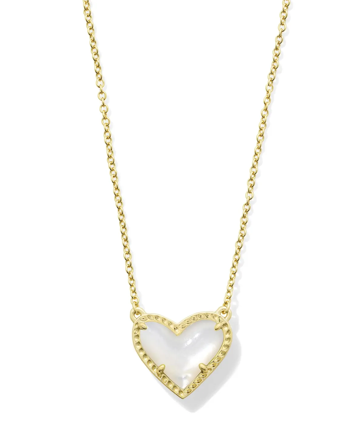 Ari Heart Gold Pendant Necklace in Ivory Mother-of-Pearl