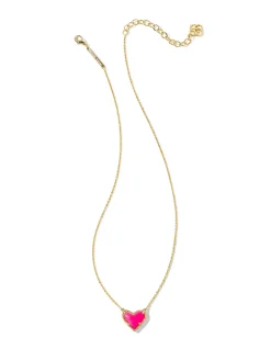 Ari Heart Gold Pendant Necklace in Neon Pink Magnesite