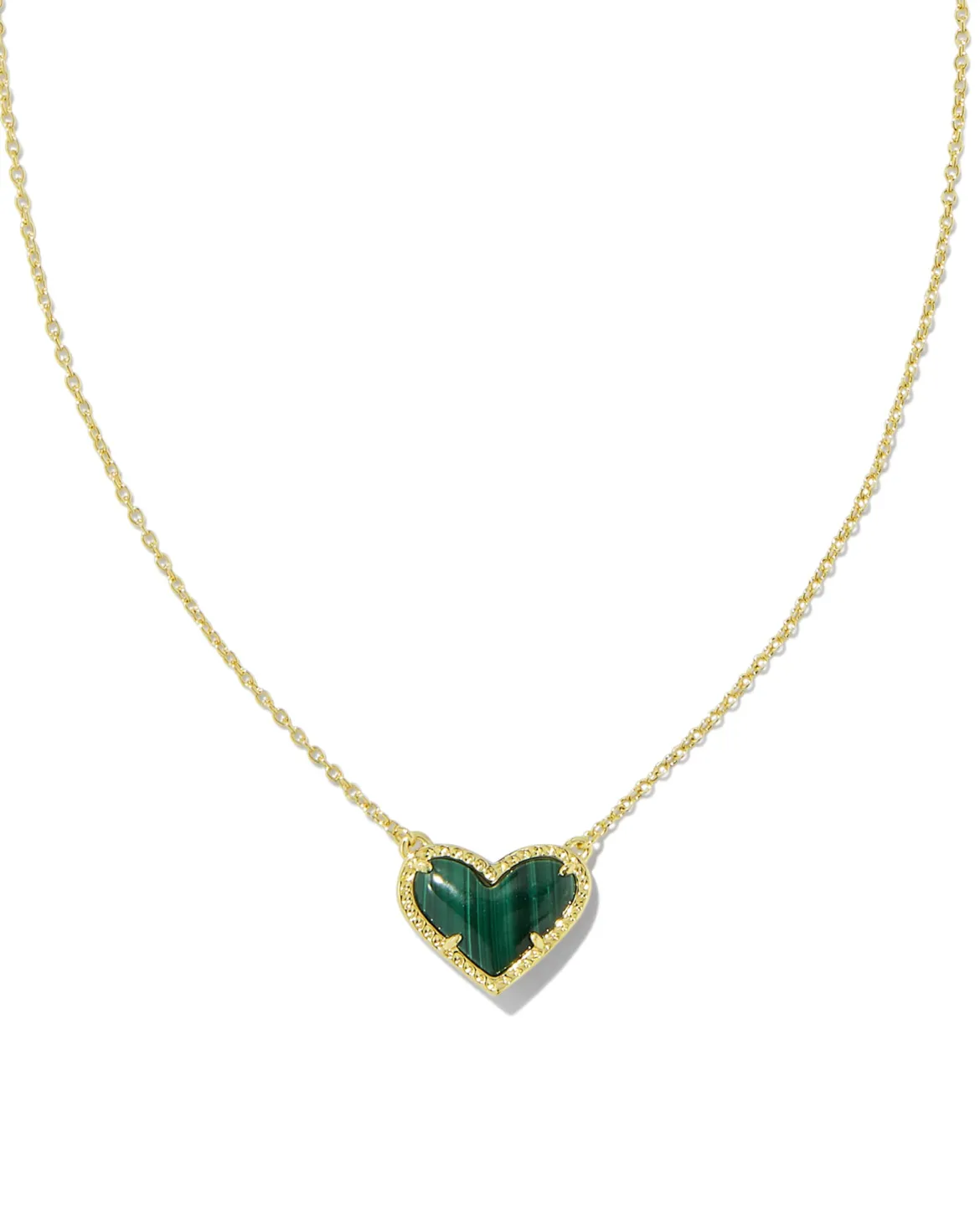 Ari Heart Gold Pendant Necklace in Green Malachite