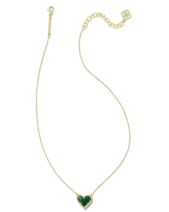 Ari Heart Gold Pendant Necklace in Green Malachite