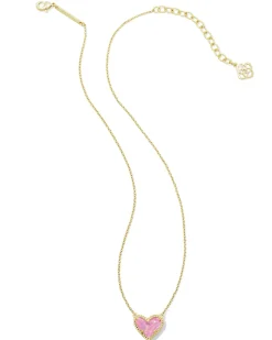 Ari Heart Gold Pendant Necklace in Pink Iridescent Glitter Glass