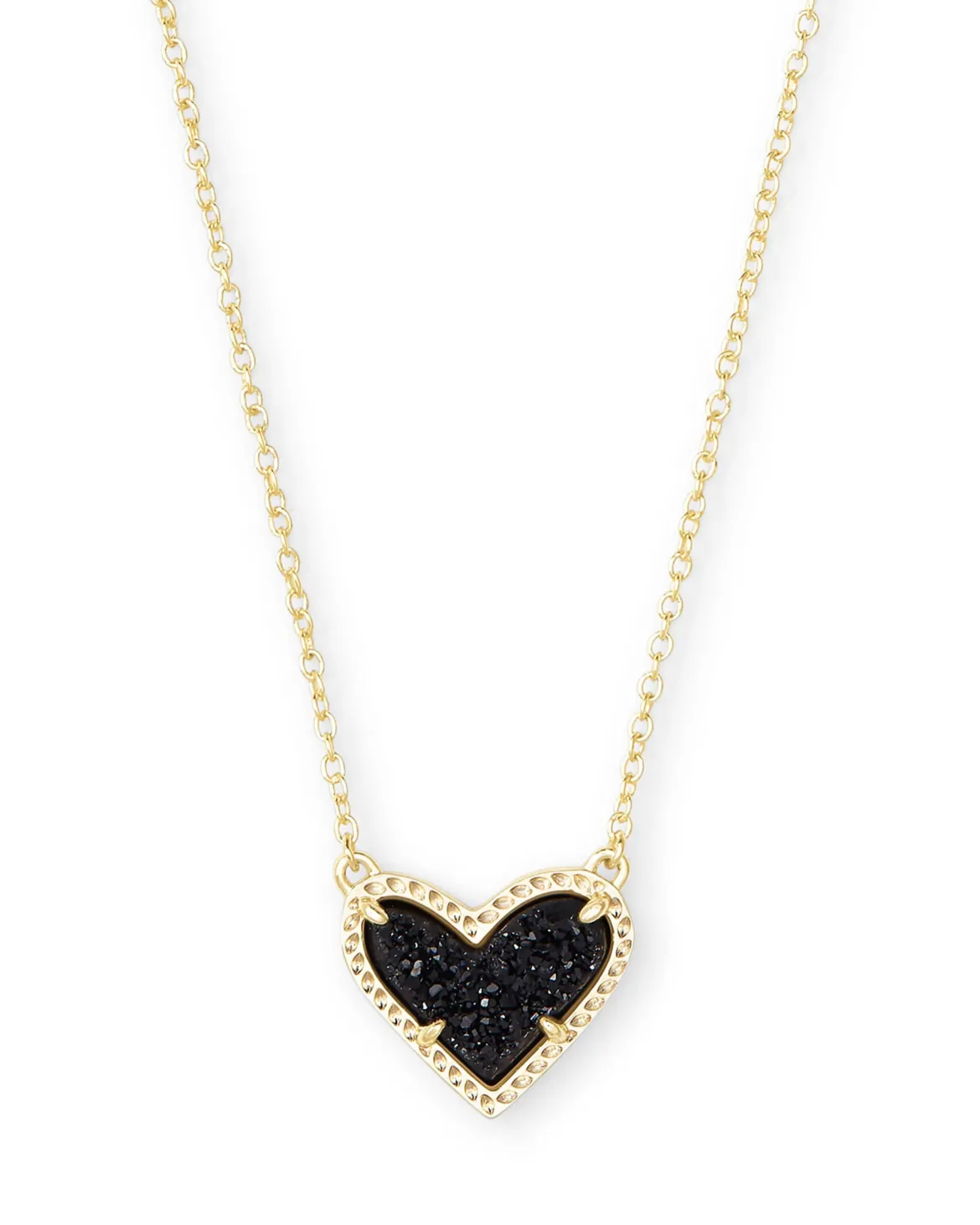 Ari Heart Gold Pendant Necklace in Black Drusy