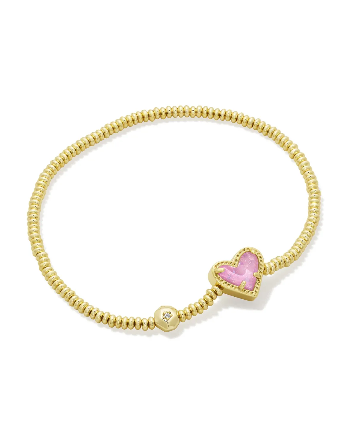 Ari Heart Gold Stretch Bracelet in Pink Iridescent Glitter Glass