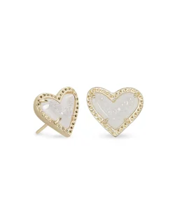 Ari Heart Gold Stud Earrings in Iridescent Drusy