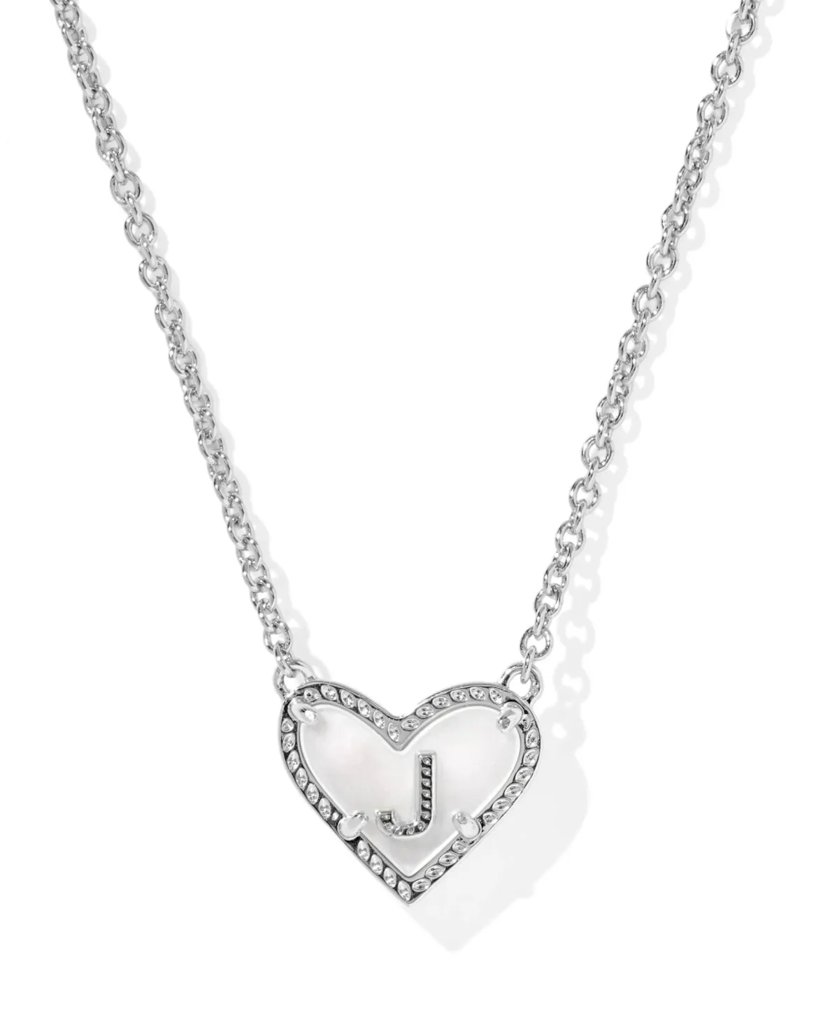 Ari Heart Letter J Silver Short Pendant Necklace