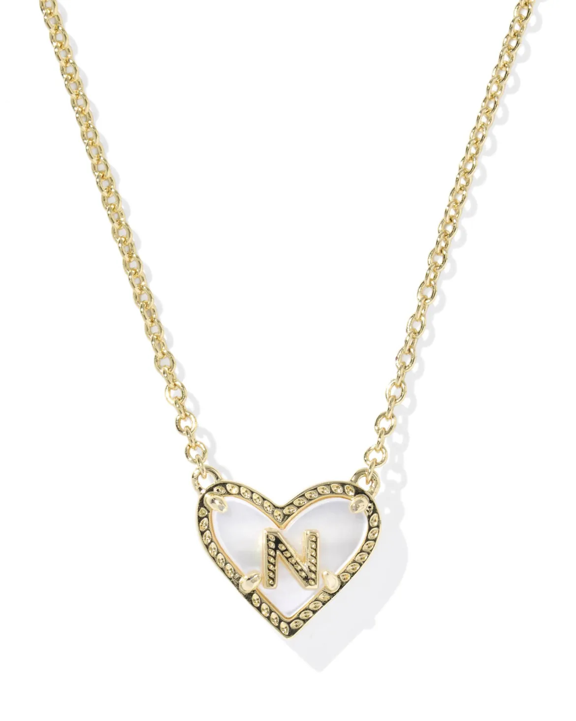 Ari Heart Letter N Gold Short Pendant Necklace