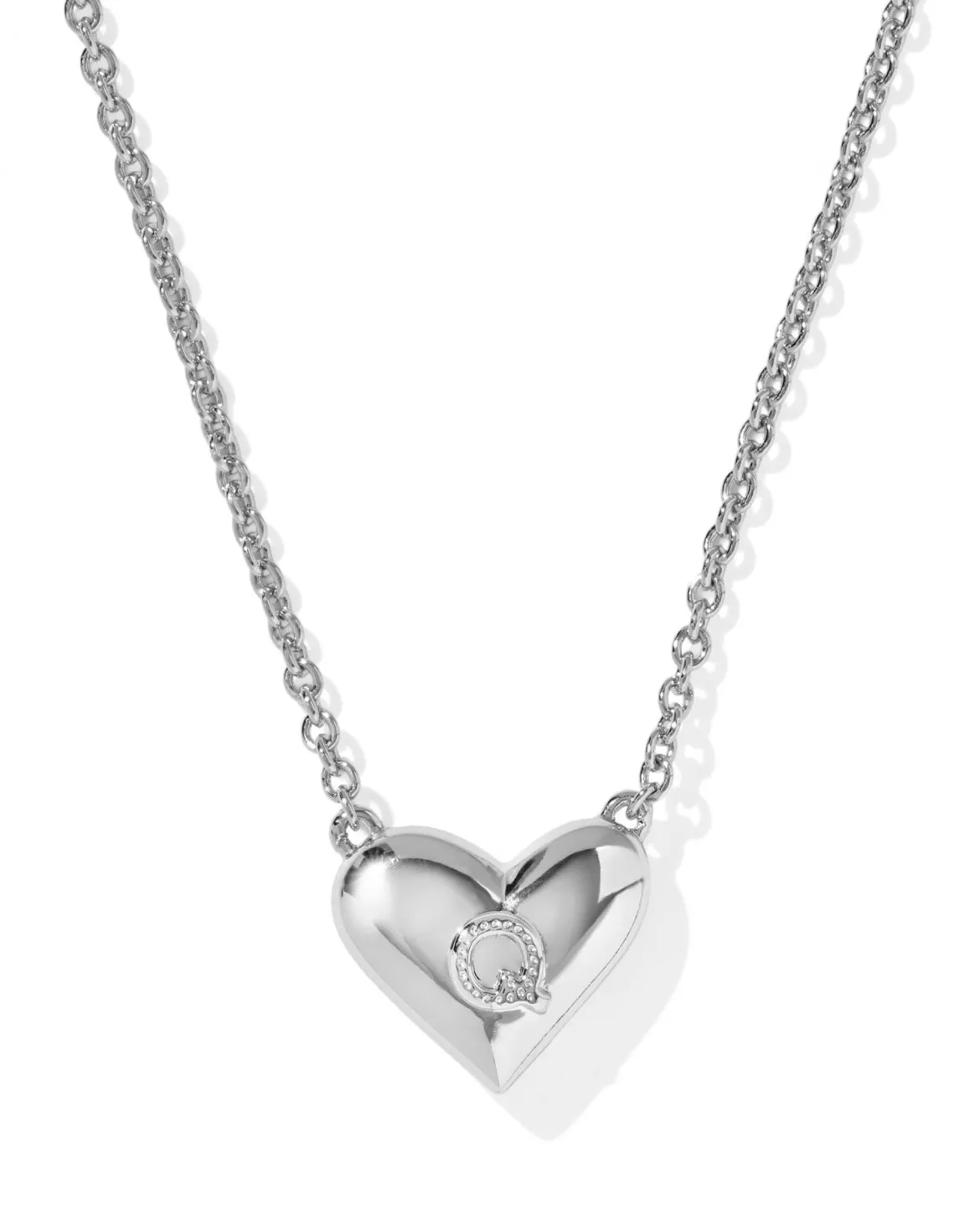 Ari Heart Letter Q Silver Short Pendant Necklace