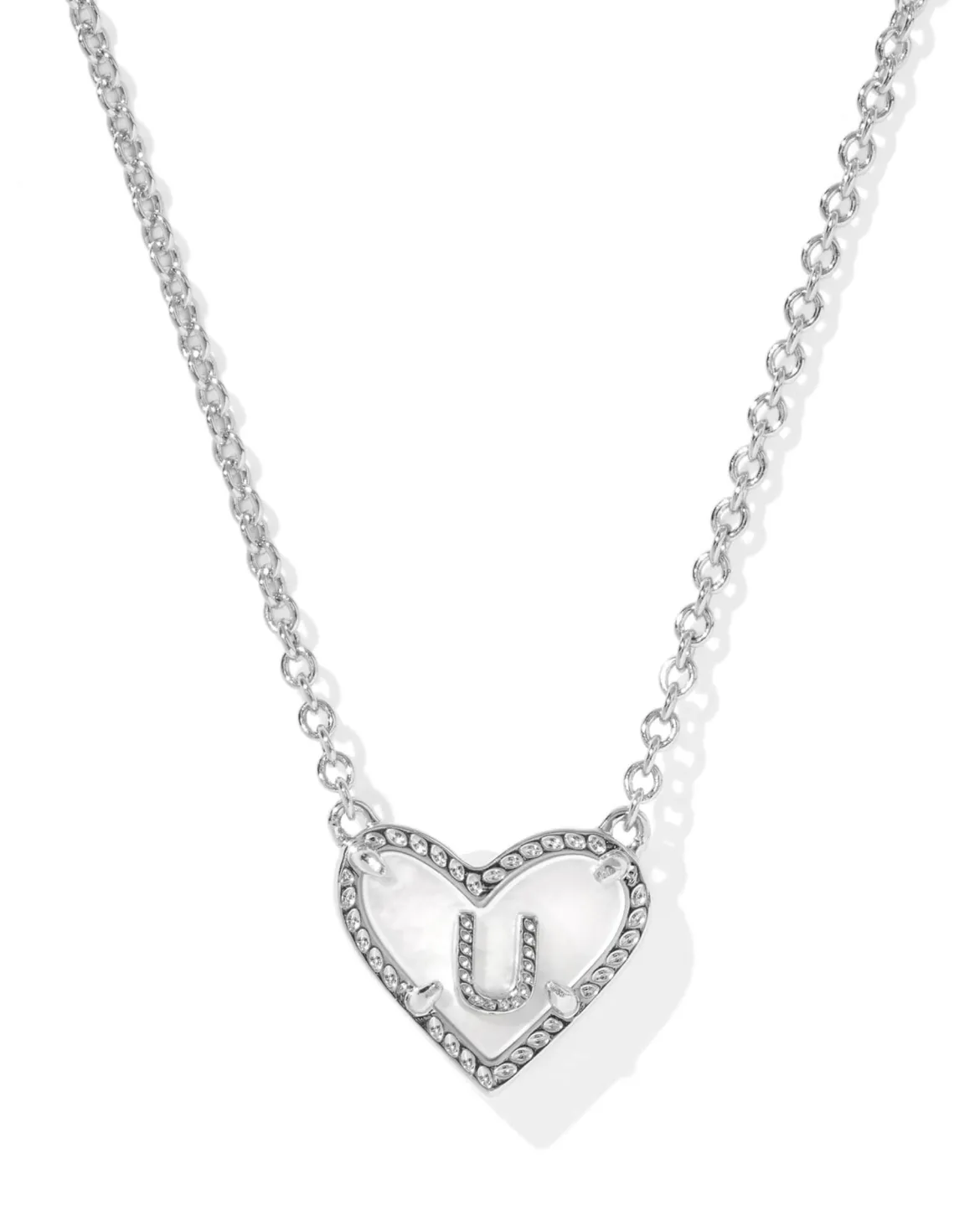 Ari Heart Letter U Silver Short Pendant Necklace