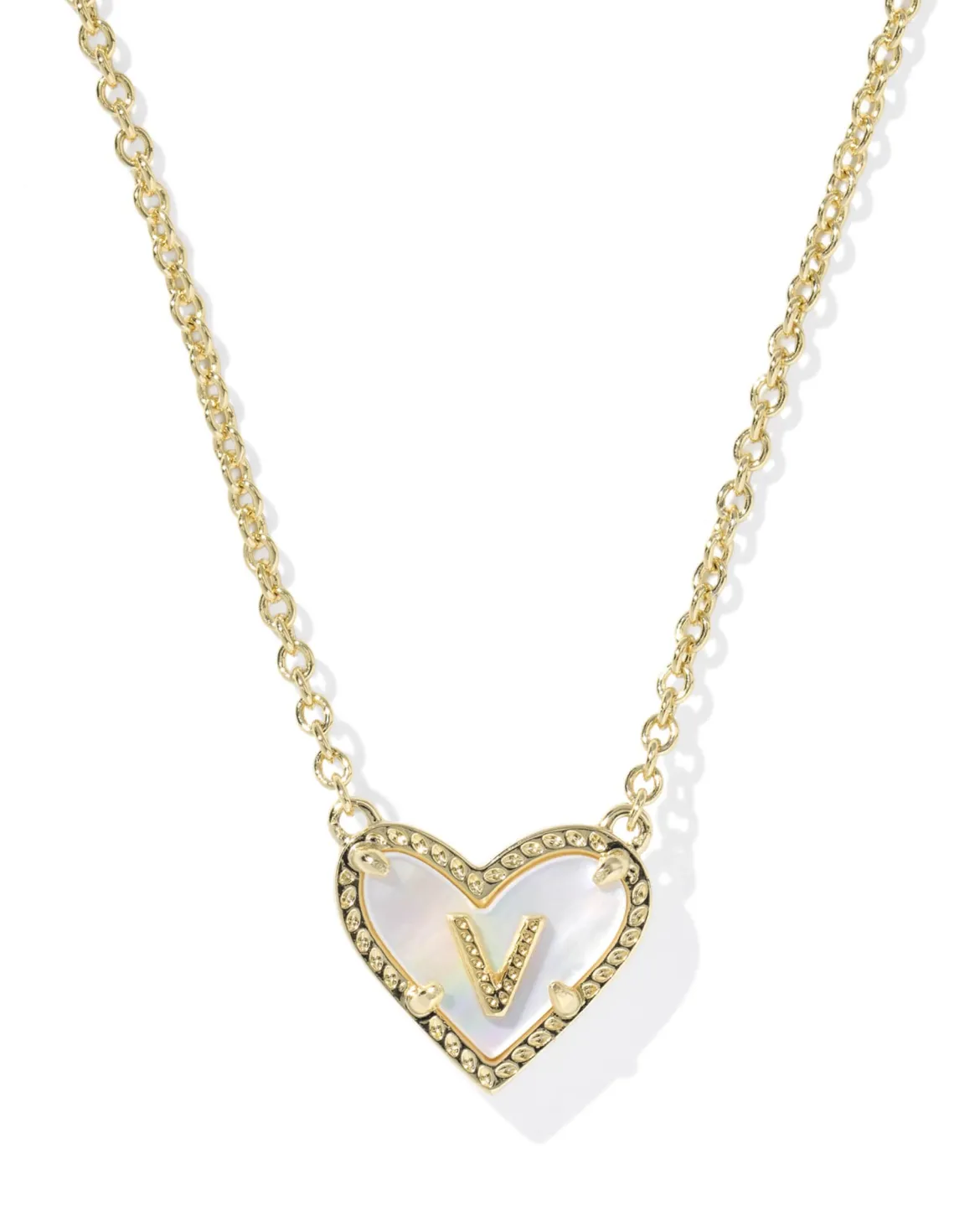 Ari Heart Letter V Gold Short Pendant Necklace
