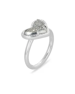 Ari Heart Silver Band Ring in Platinum Drusy