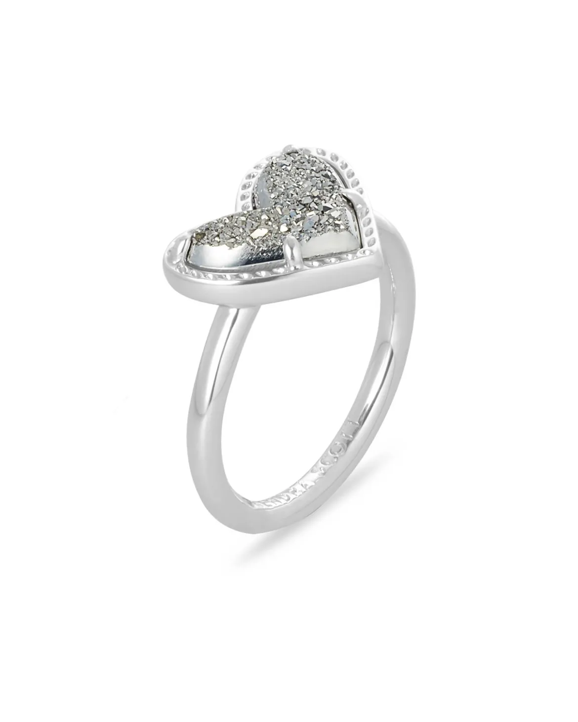 Ari Heart Silver Band Ring in Platinum Drusy