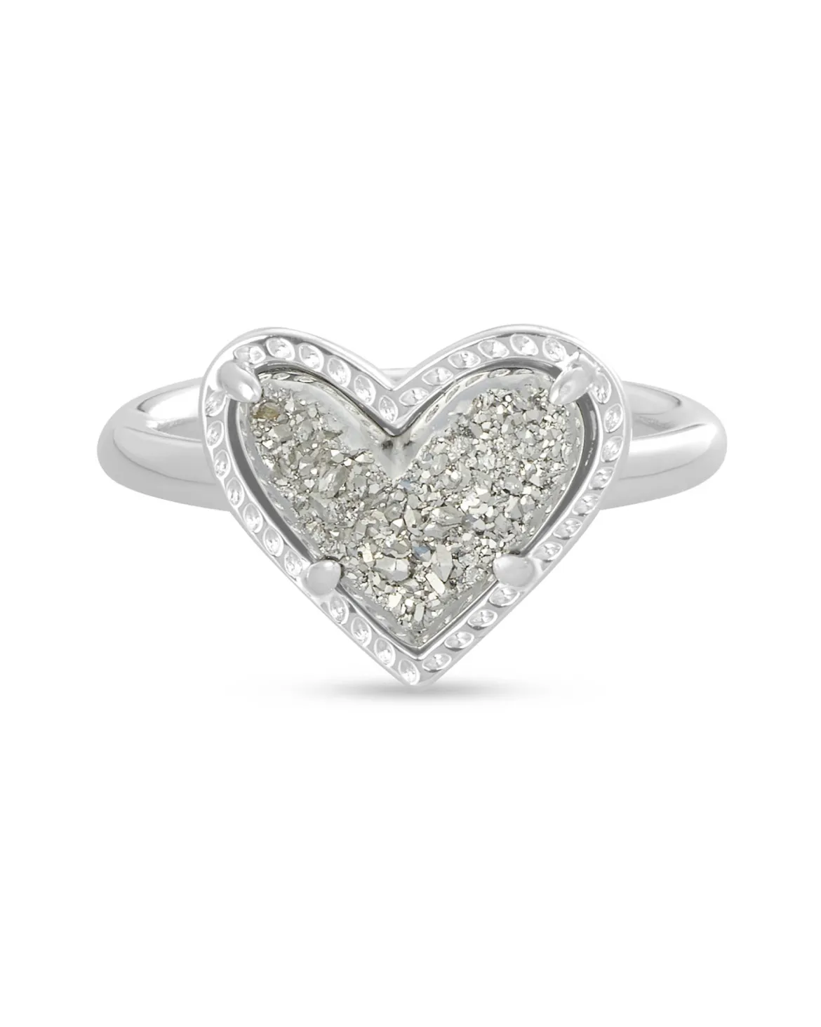 Ari Heart Silver Band Ring in Platinum Drusy