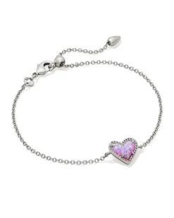 Ari Heart Silver Delicate Chain Bracelet in Bubblegum Pink Lab Grown Opal