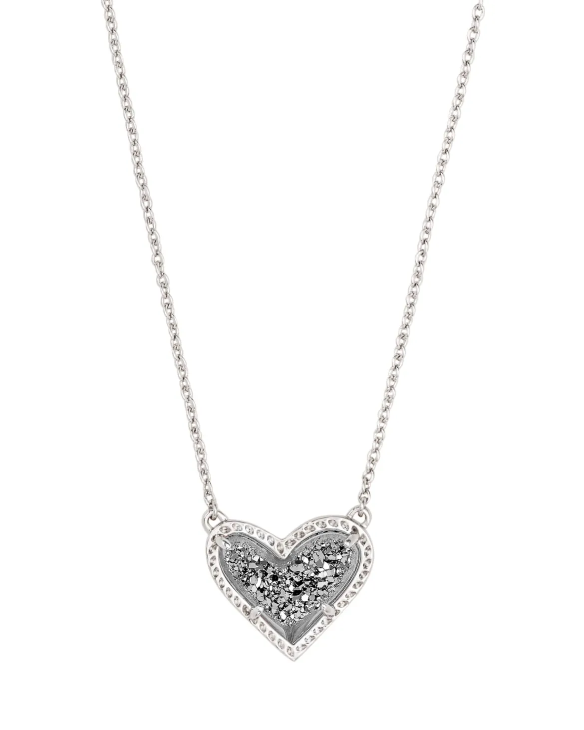 Ari Heart Silver Extended Length Pendant Necklace in Platinum Drusy