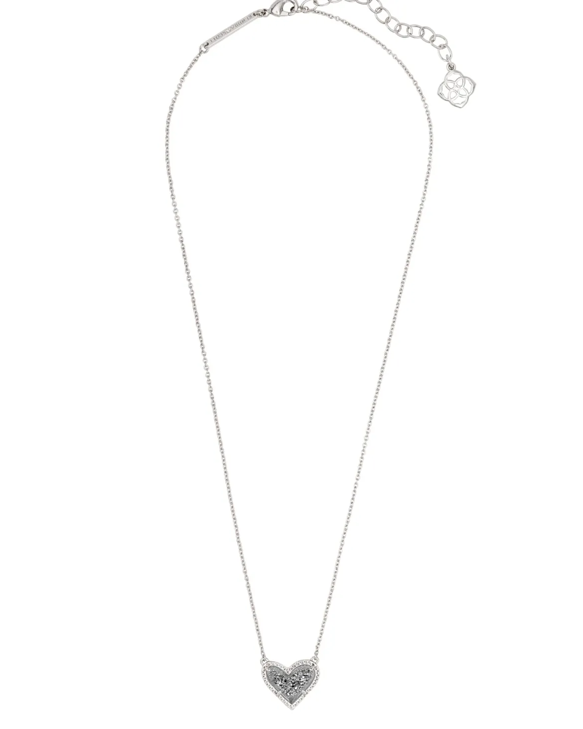 Ari Heart Silver Extended Length Pendant Necklace in Platinum Drusy