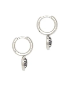 Ari Heart Silver Huggie Earrings in Platinum Drusy