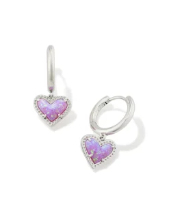 Ari Heart Silver Huggie Earrings in Bubblegum Pink Lab Grown Opal