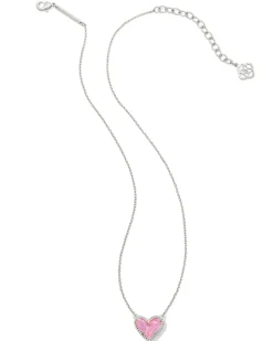 Ari Heart Silver Pendant Necklace in Pink Iridescent Glitter Glass