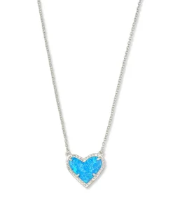 Ari Heart Silver Pendant Necklace in Ocean Lab Grown Opal