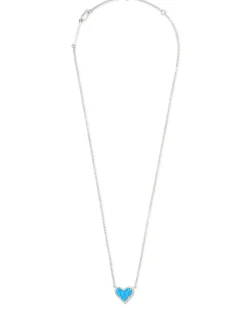 Ari Heart Silver Pendant Necklace in Ocean Lab Grown Opal