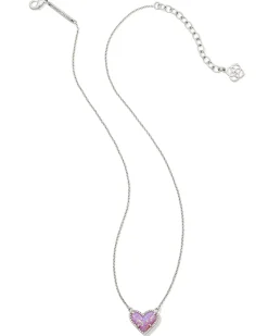 Ari Heart Silver Short Pendant Necklace in Bubblegum Pink Lab Grown Opal