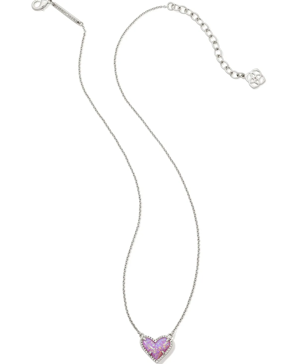 Ari Heart Silver Short Pendant Necklace in Bubblegum Pink Lab Grown Opal