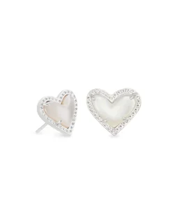 Ari Heart Silver Stud Earrings in Ivory Mother-of-Pearl