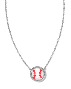 Baseball Silver Short Pendant Necklace in Ivory Mother-of-Pearl