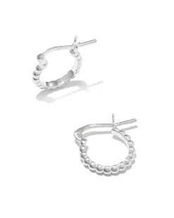 Beaded 13mm Huggie Earrings in Sterling Silver