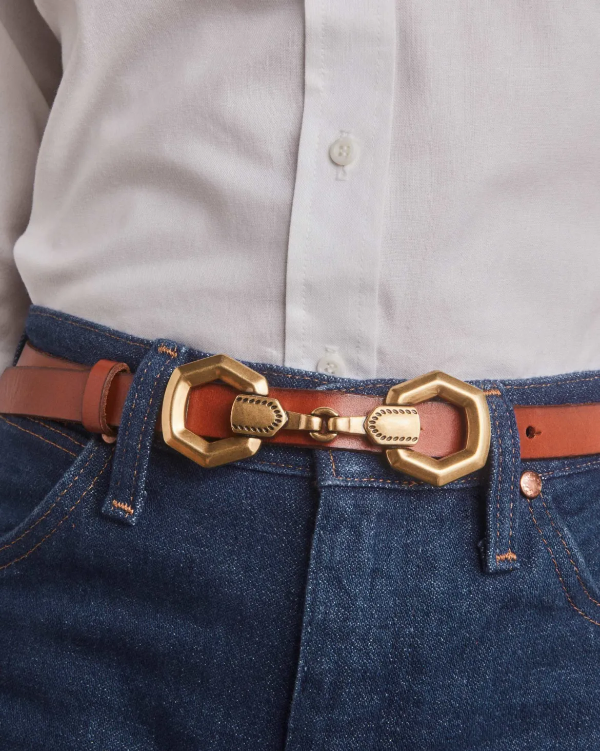 Beau Horse Bit Vintage Gold Belt in Tan
