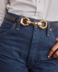Beau Horse Bit Vintage Gold Belt in Black