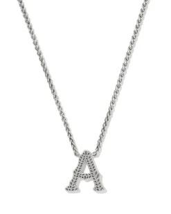 Beau Letter A Pendant Necklace in Vintage Silver