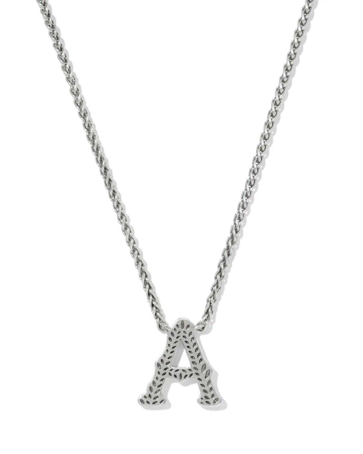 Beau Letter A Pendant Necklace in Vintage Silver