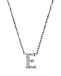 Beau Letter E Pendant Necklace in Vintage Silver