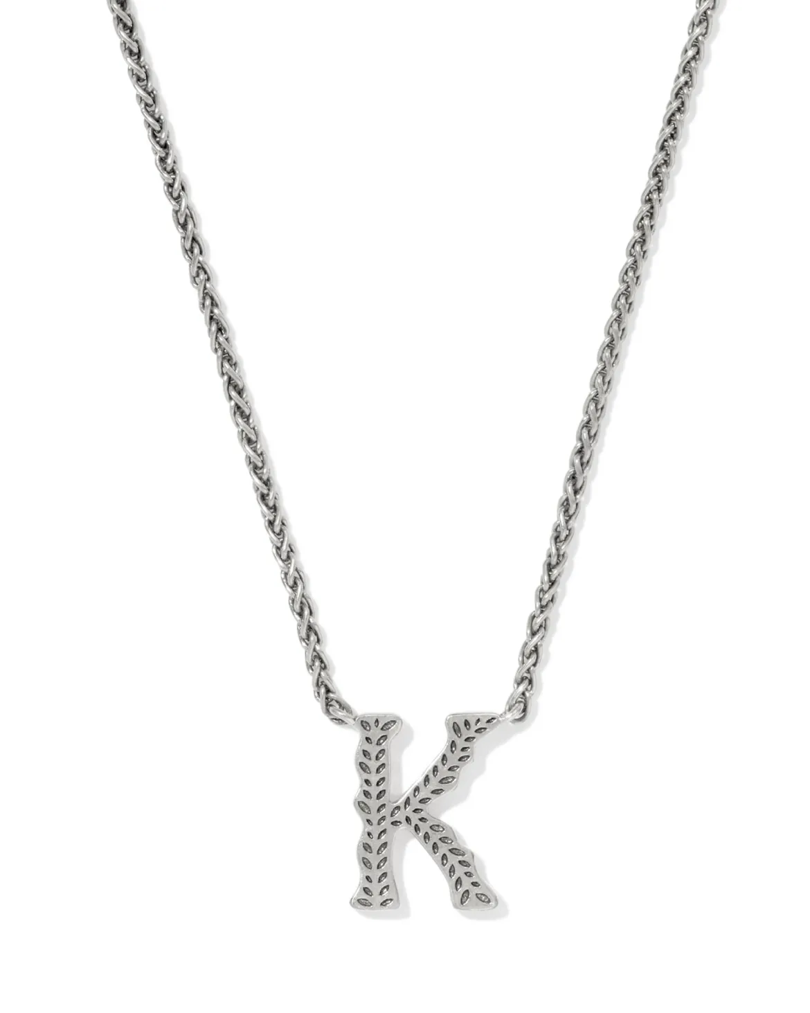 Beau Letter K Pendant Necklace in Vintage Silver