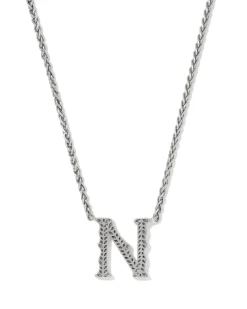 Beau Letter N Pendant Necklace in Vintage Silver