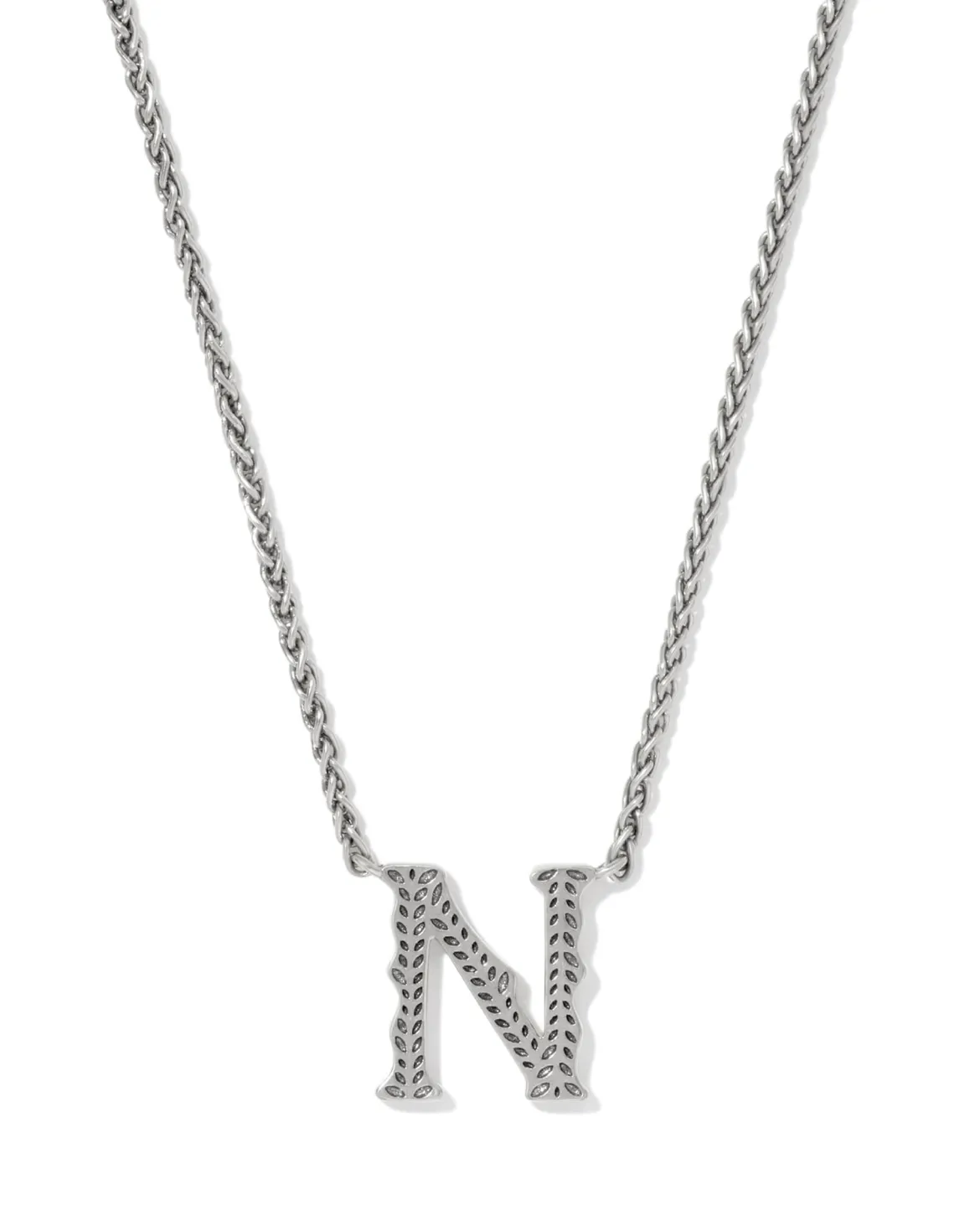 Beau Letter N Pendant Necklace in Vintage Silver