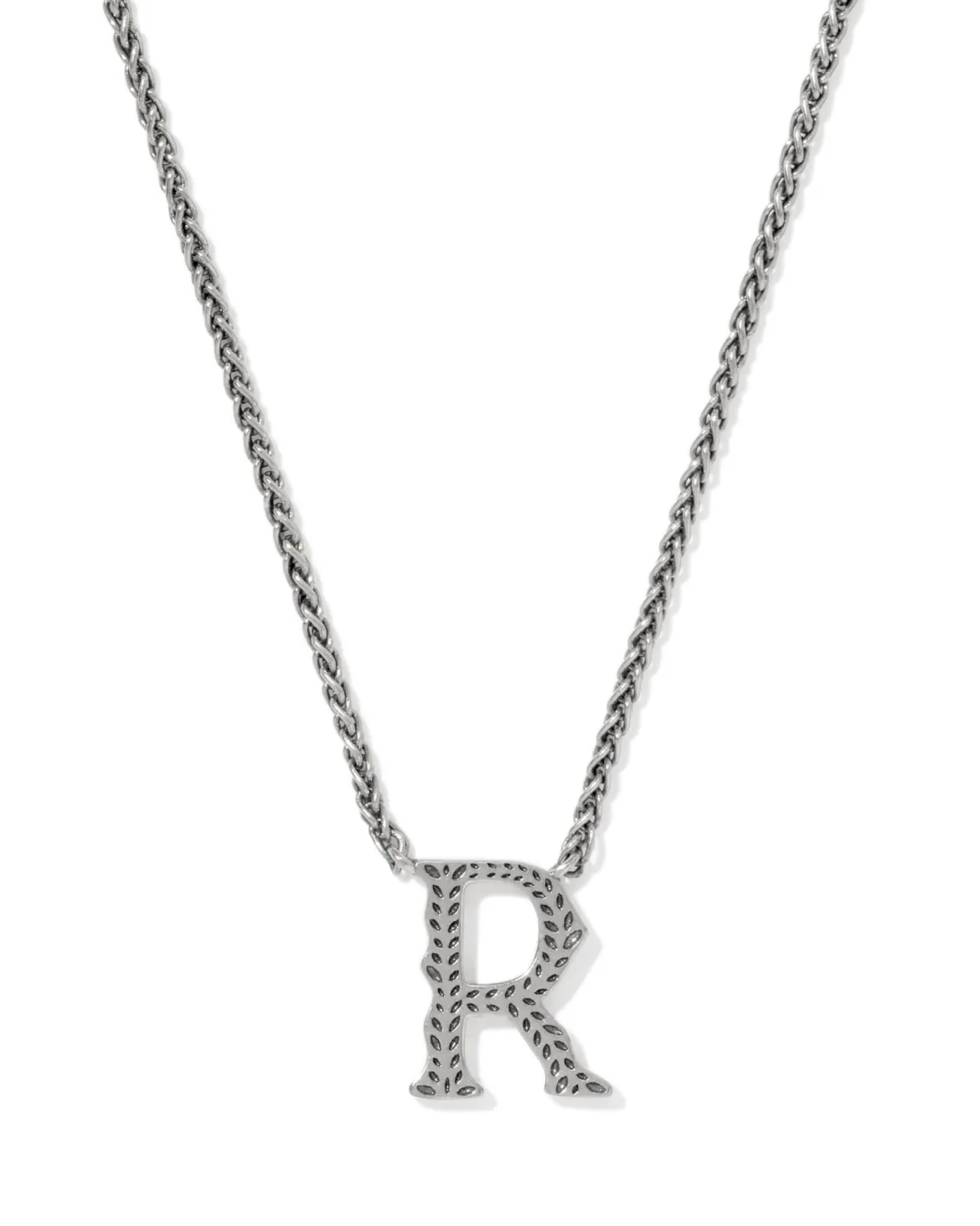 Beau Letter R Pendant Necklace in Vintage Silver