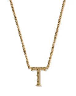 Beau Letter T Pendant Necklace in Vintage Gold