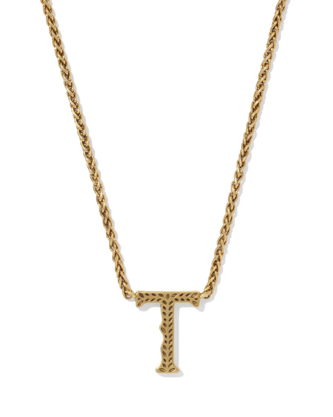 Beau Letter T Pendant Necklace in Vintage Gold