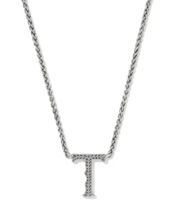 Beau Letter T Pendant Necklace in Vintage Silver