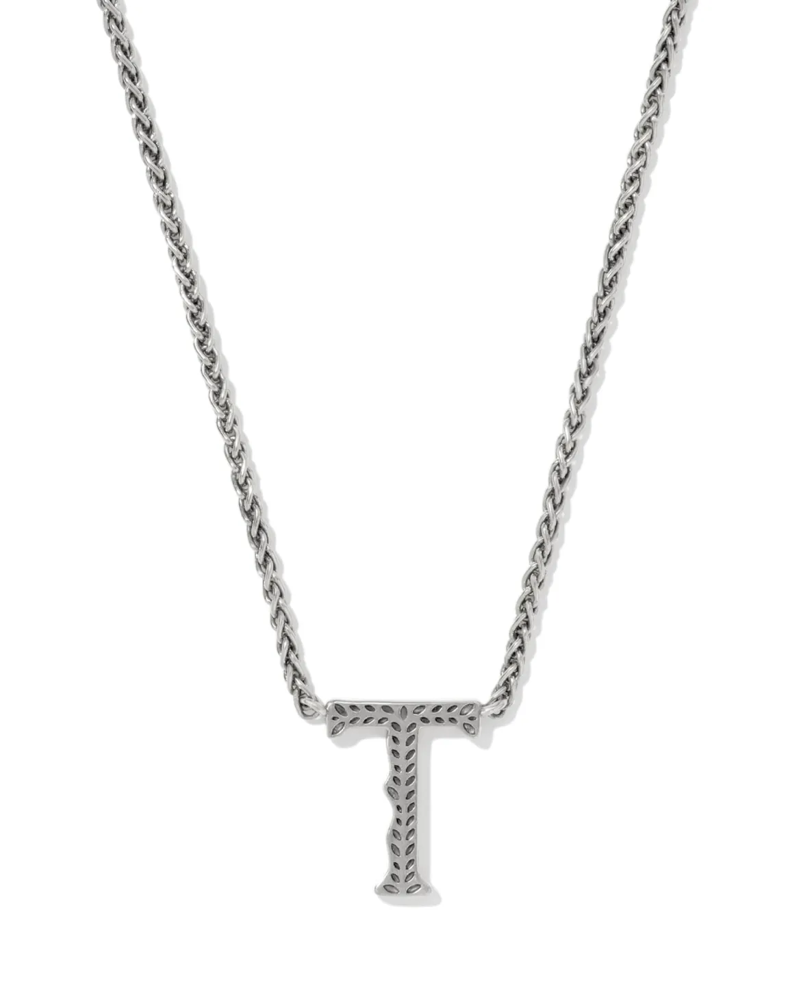 Beau Letter T Pendant Necklace in Vintage Silver