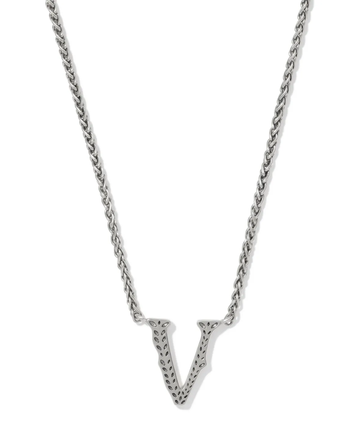 Beau Letter V Pendant Necklace in Vintage Silver